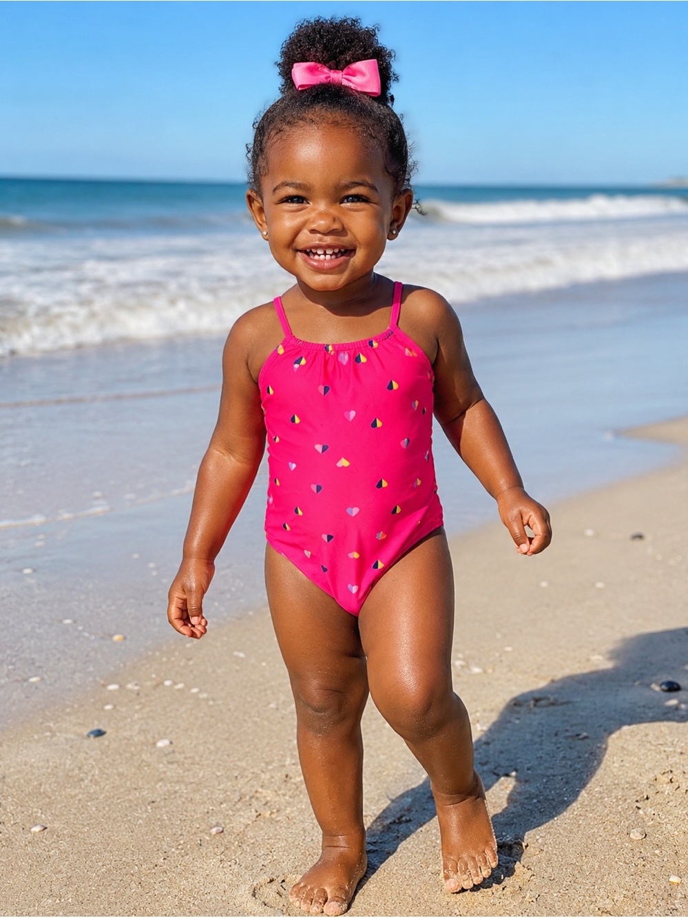 wonder nation Hot Pink Heart Accent One-Piece Swimsuit